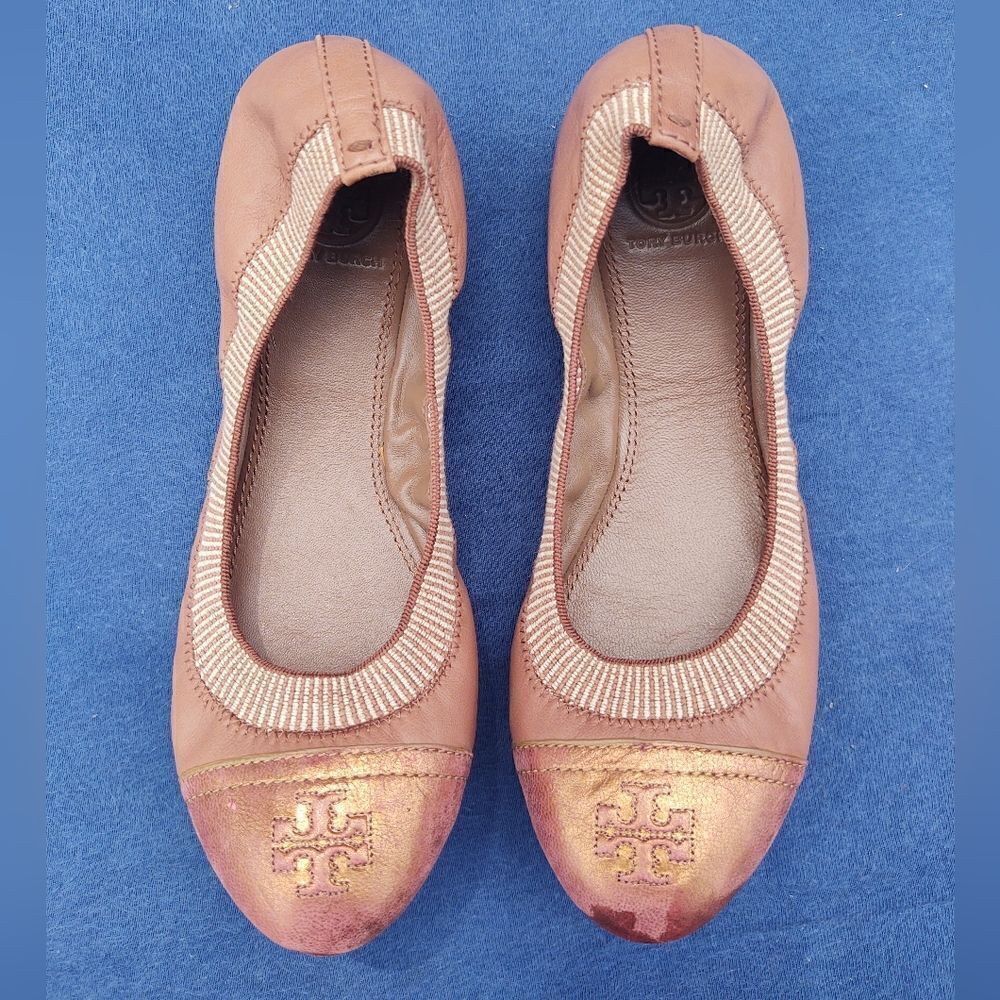 TORY BURCH Brown Leather Scrunch Ballet Flats Size 7.5